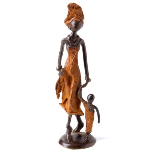 Mother and Child: Burkina Faso Bronze Sculpture