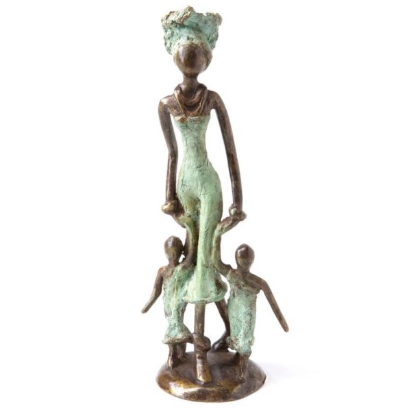 Mother and Children: Burkina Faso Bronze Sculpture